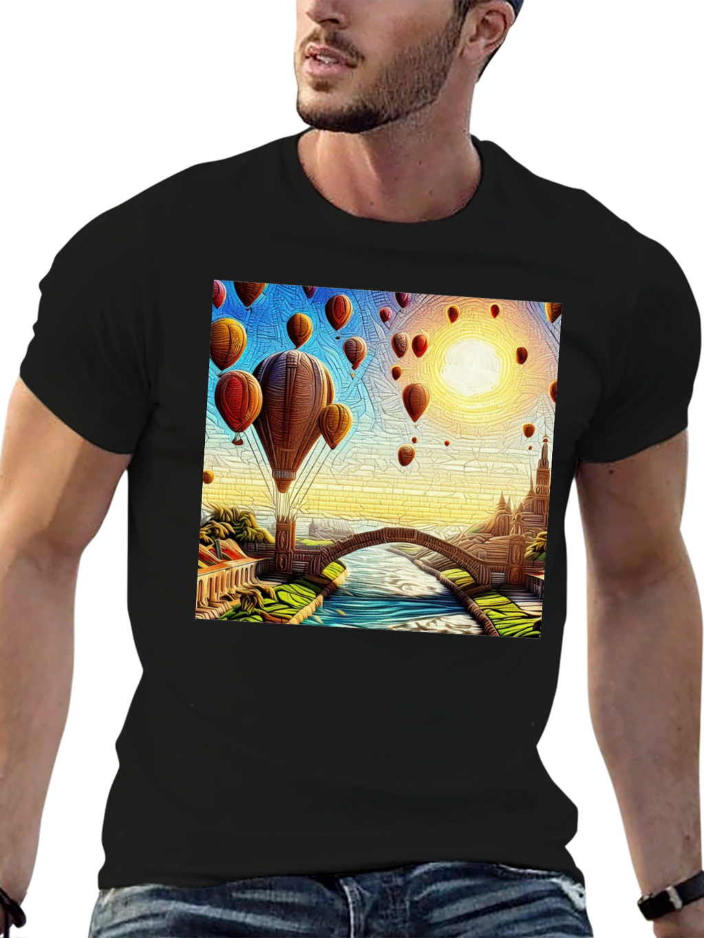 Hot Air Balloon Landscape Graphic Tee