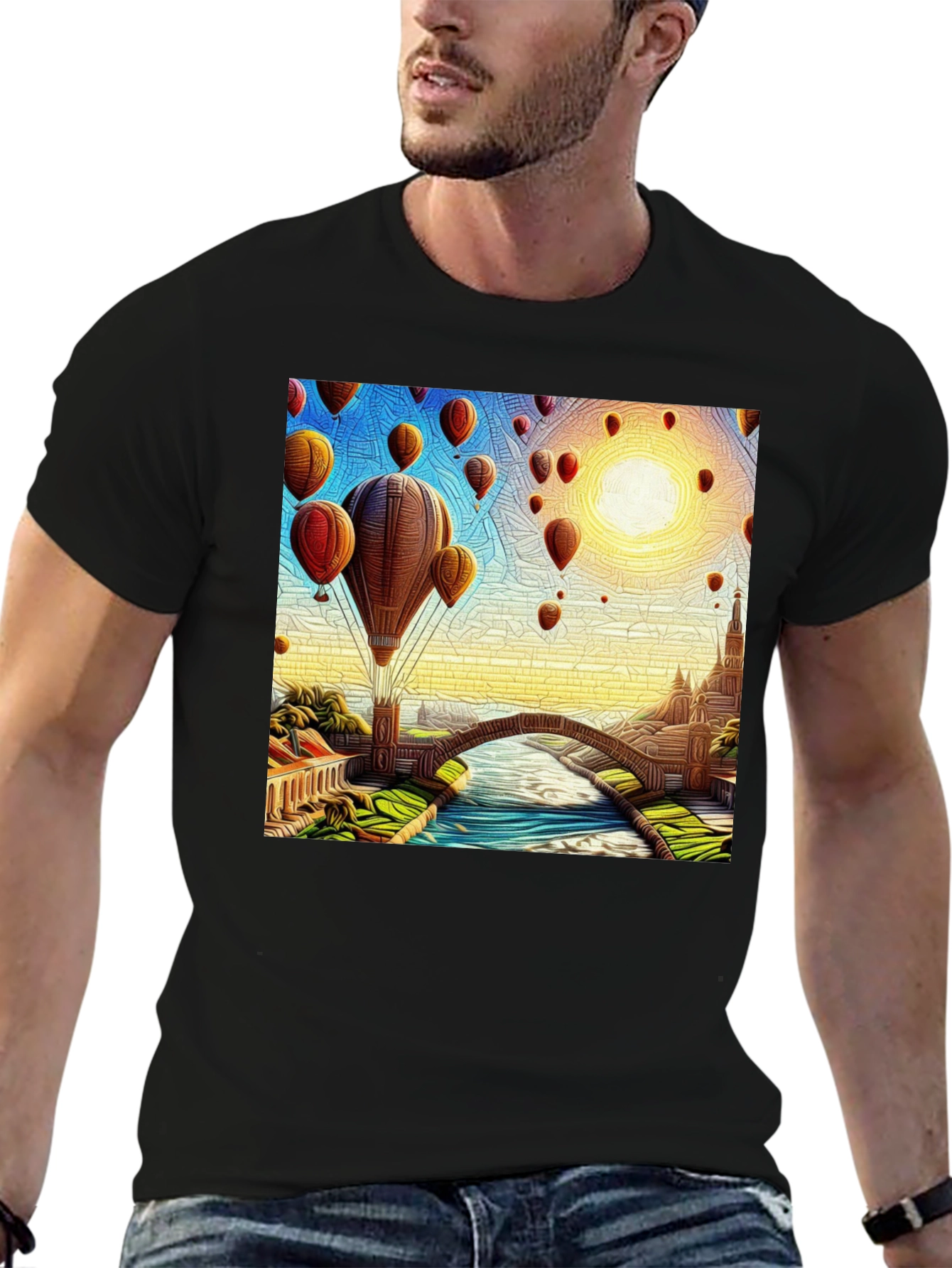Hot Air Balloon Landscape Graphic Tee