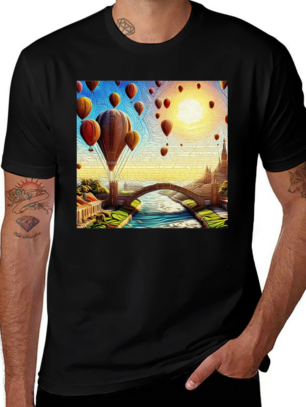 Hot Air Balloon Landscape Graphic Tee