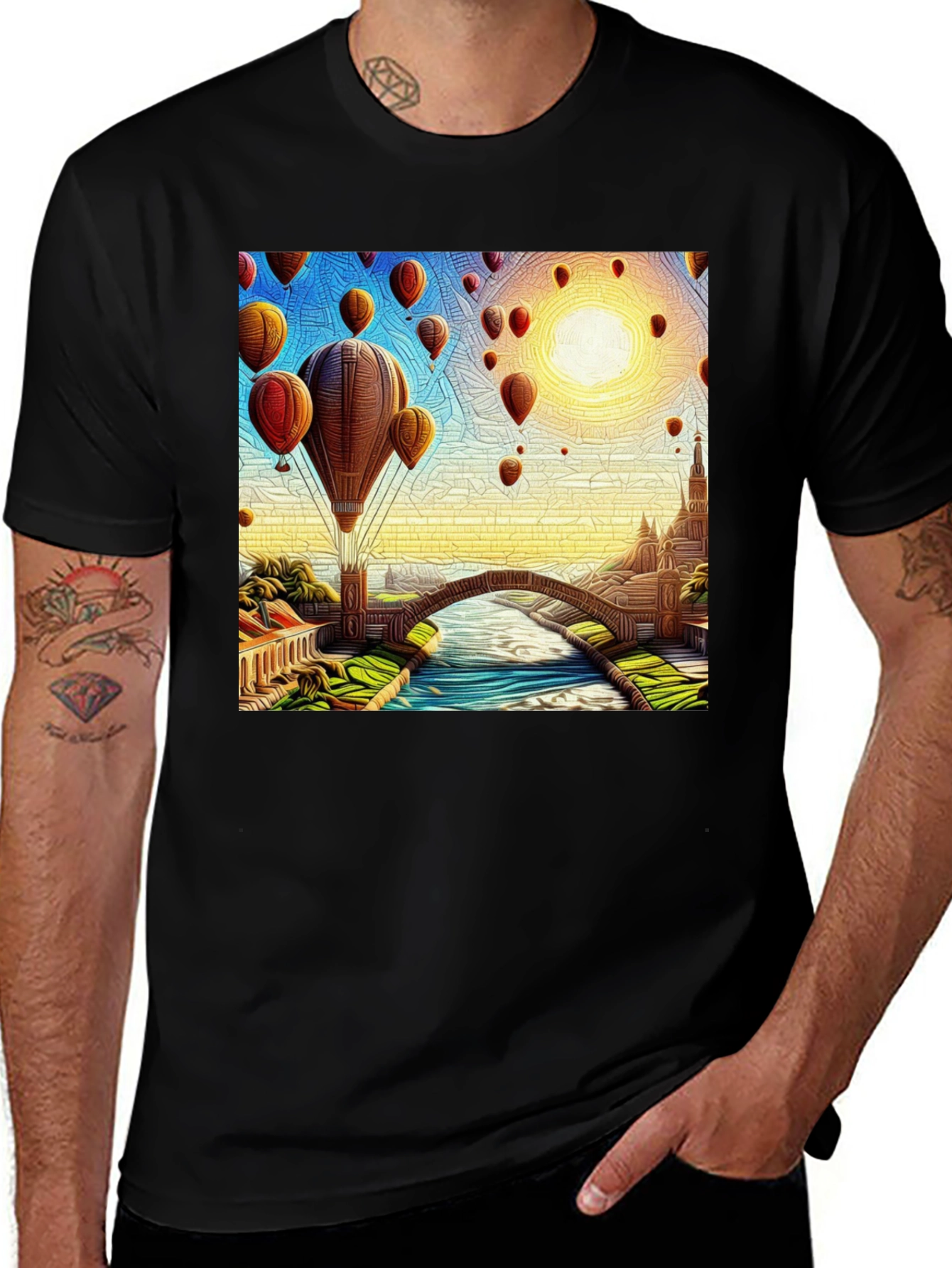 Hot Air Balloon Landscape Graphic Tee