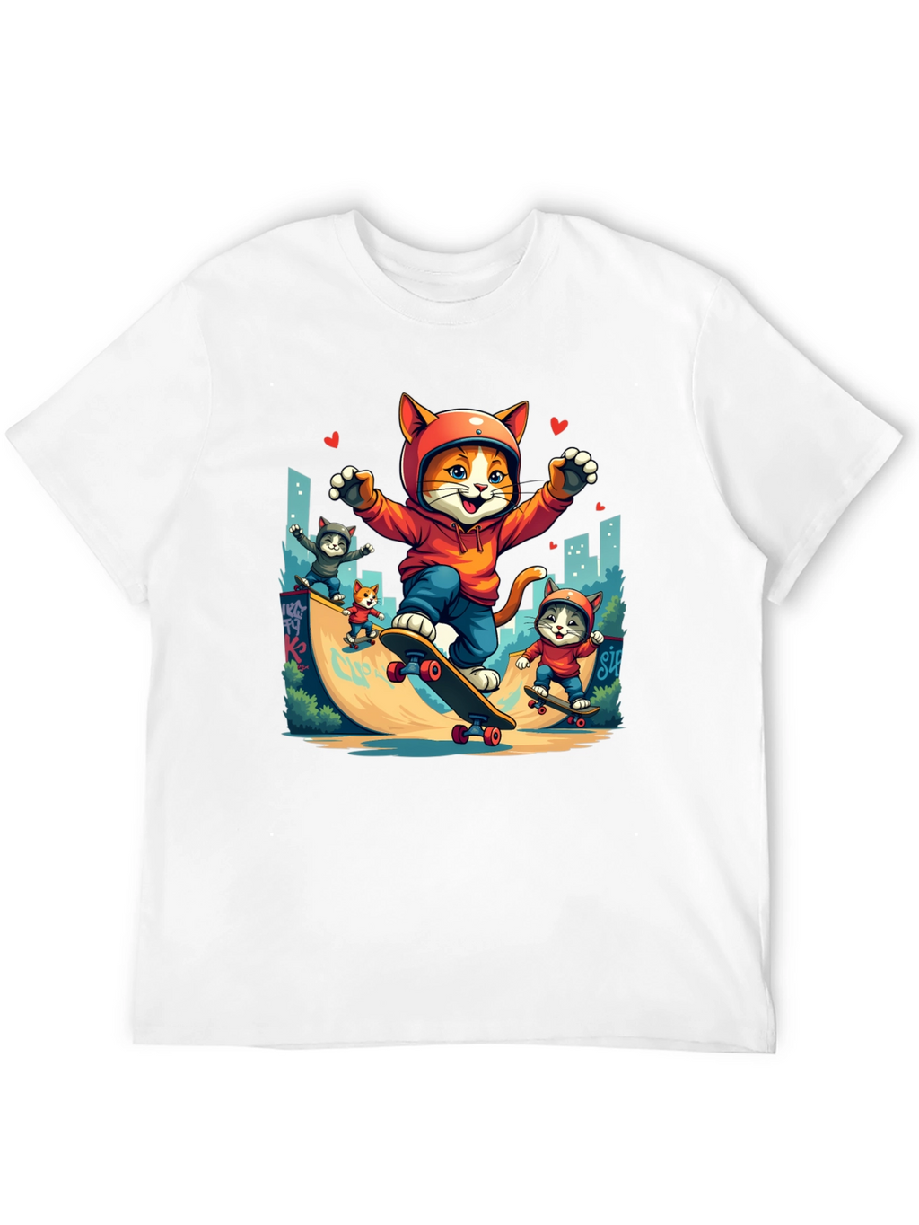 Skateboarding Cats Graphic Tee