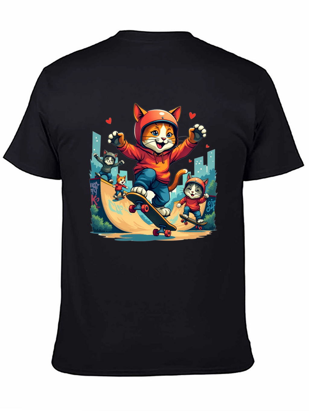 Skateboarding Cats Graphic Tee
