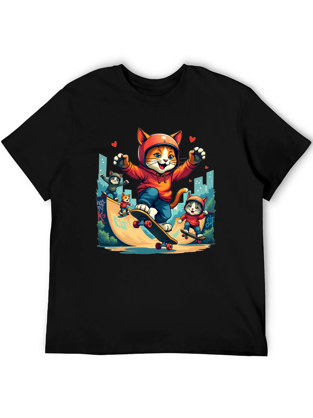 Skateboarding Cats Graphic Tee