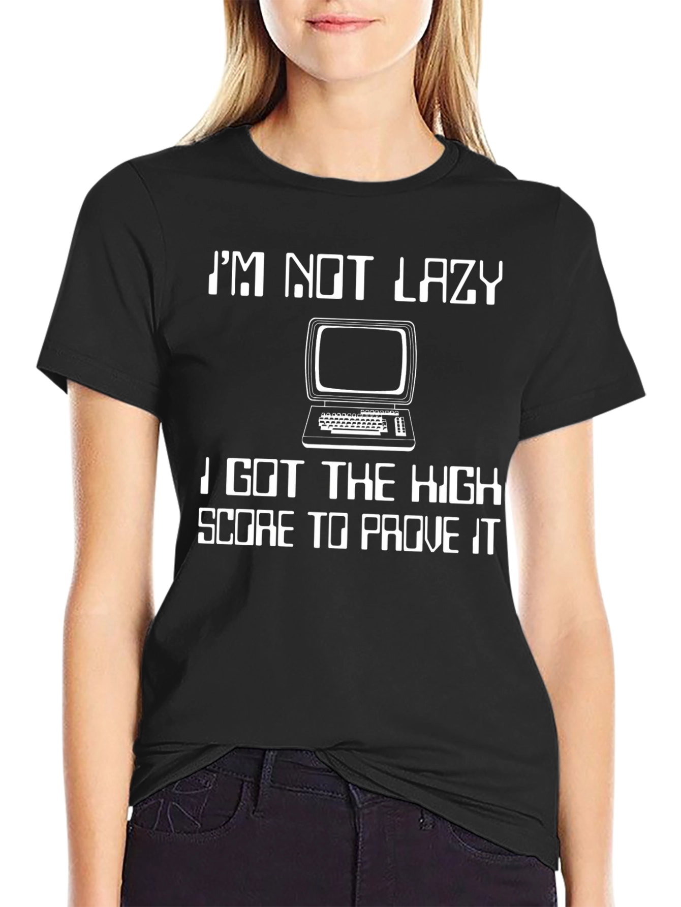 Im Not Lazy High Score Gamer Black Graphic Tee