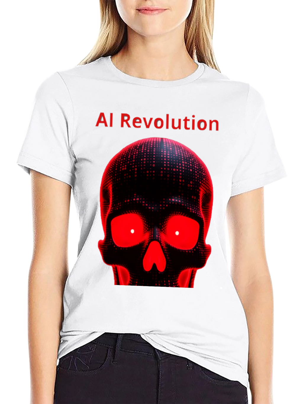 AI Revolution Skull Graphic Tee - Black
