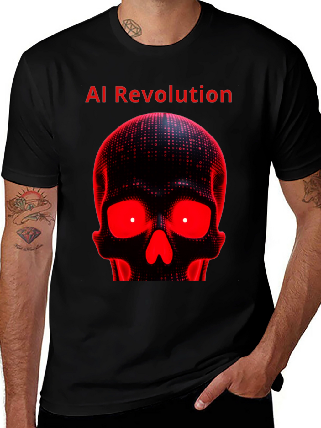 AI Revolution Skull Graphic Tee - Black
