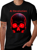 AI Revolution Skull Graphic Tee - Black