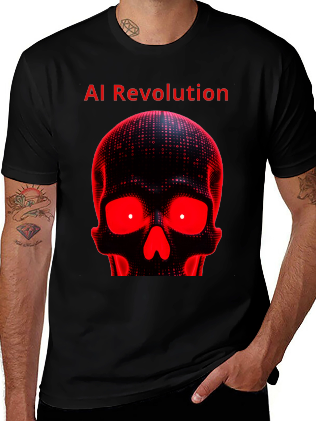 AI Revolution Skull Graphic Tee - Black