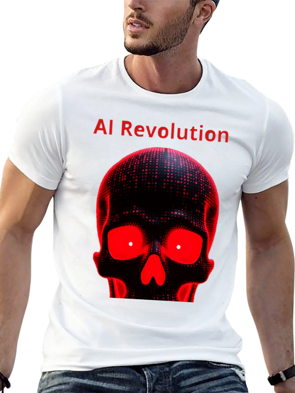 AI Revolution Skull Graphic Tee - Black