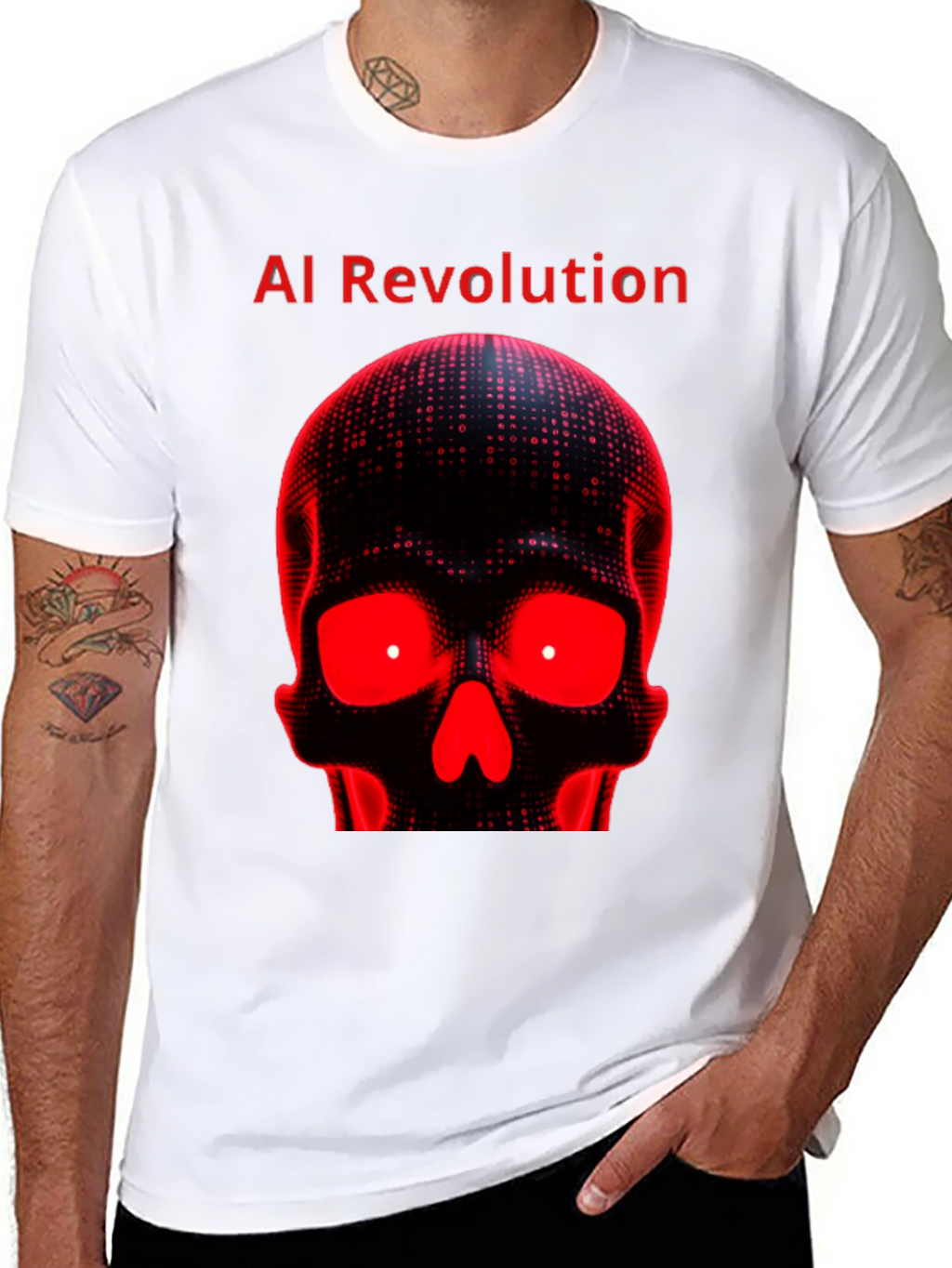 AI Revolution Skull Graphic Tee - Black