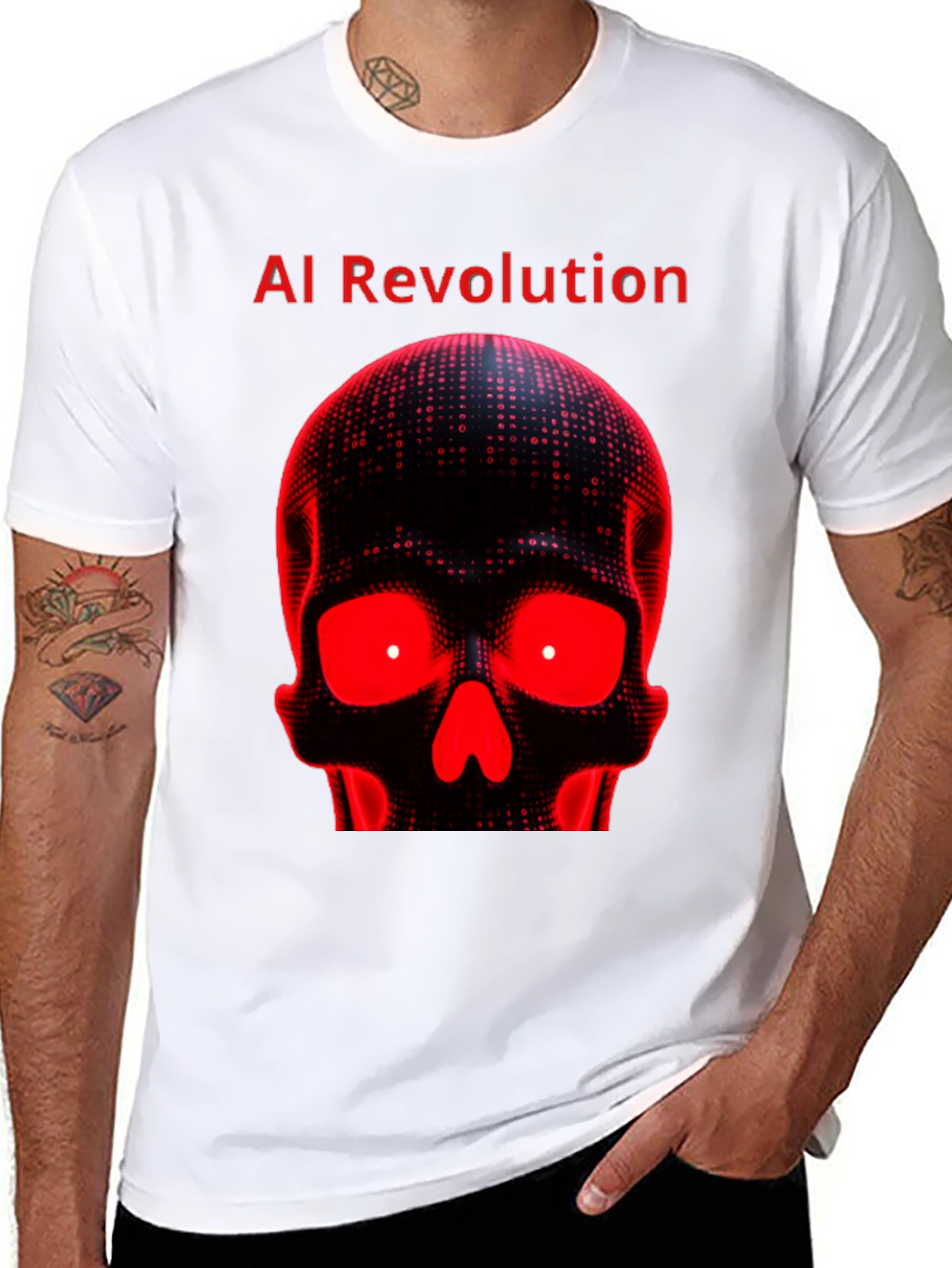 AI Revolution Skull Graphic Tee - Black