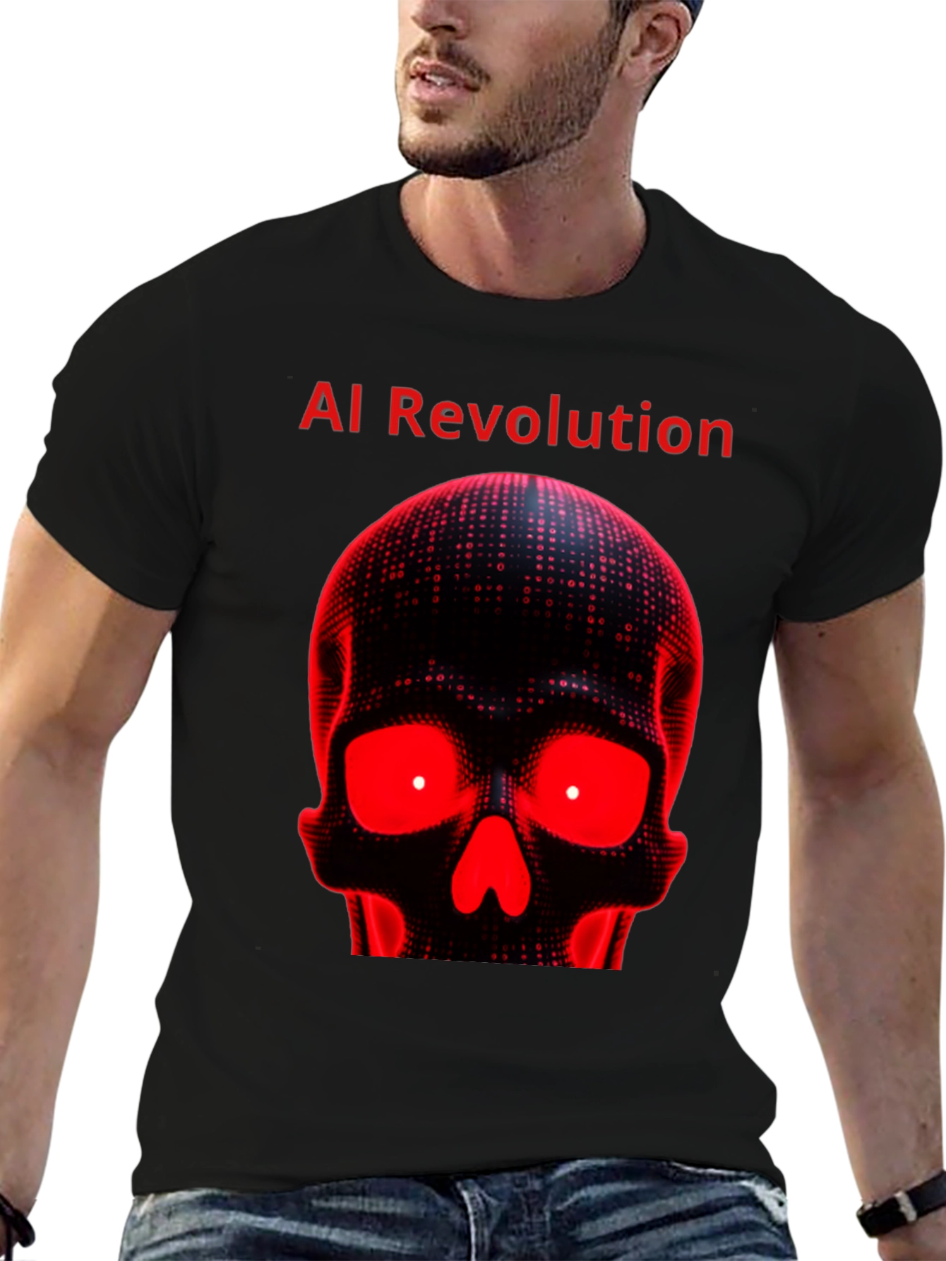 AI Revolution Skull Graphic Tee - Black