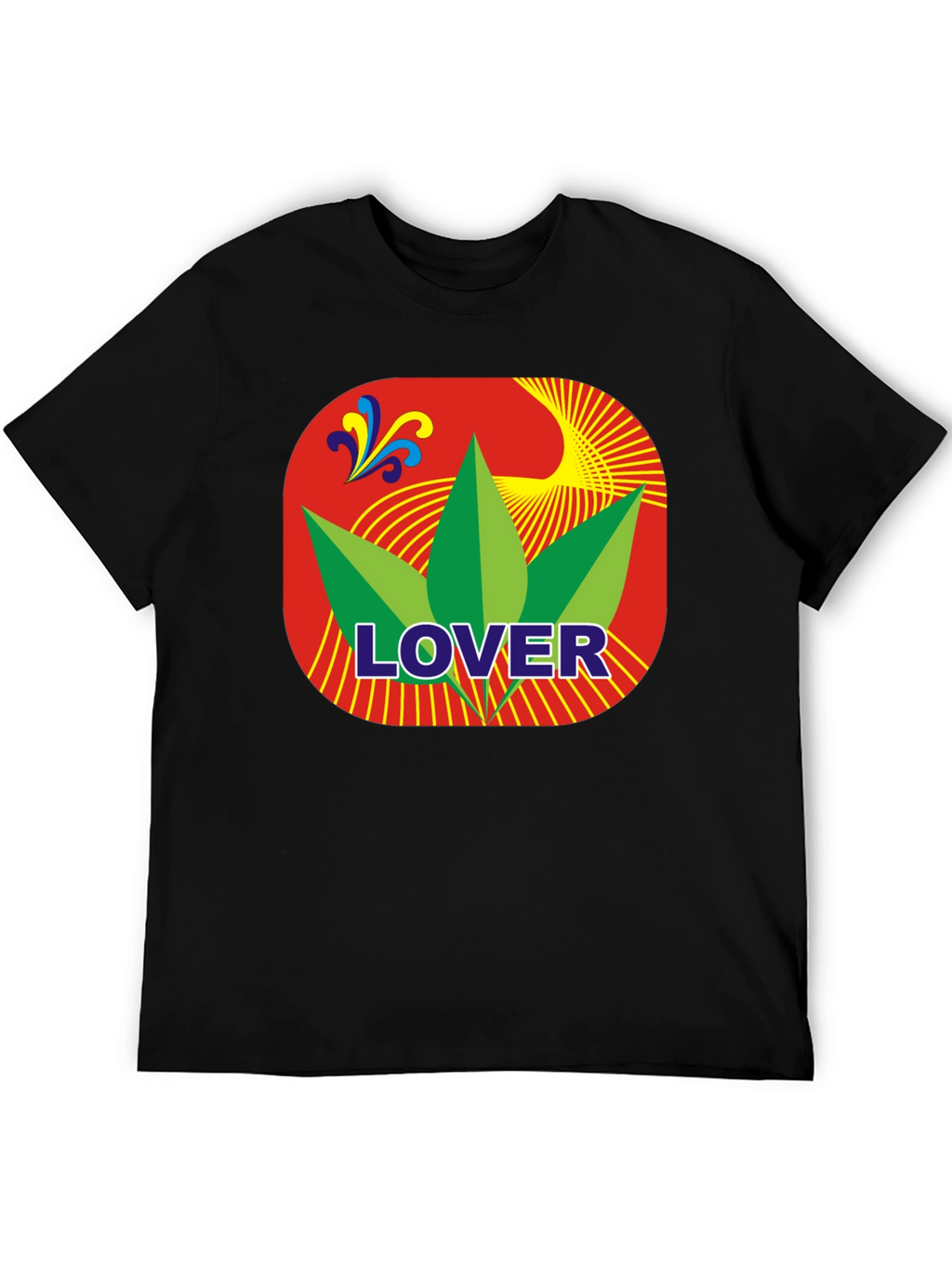 Lover Leaf Graphic T-Shirt - Black Crew Neck Tee