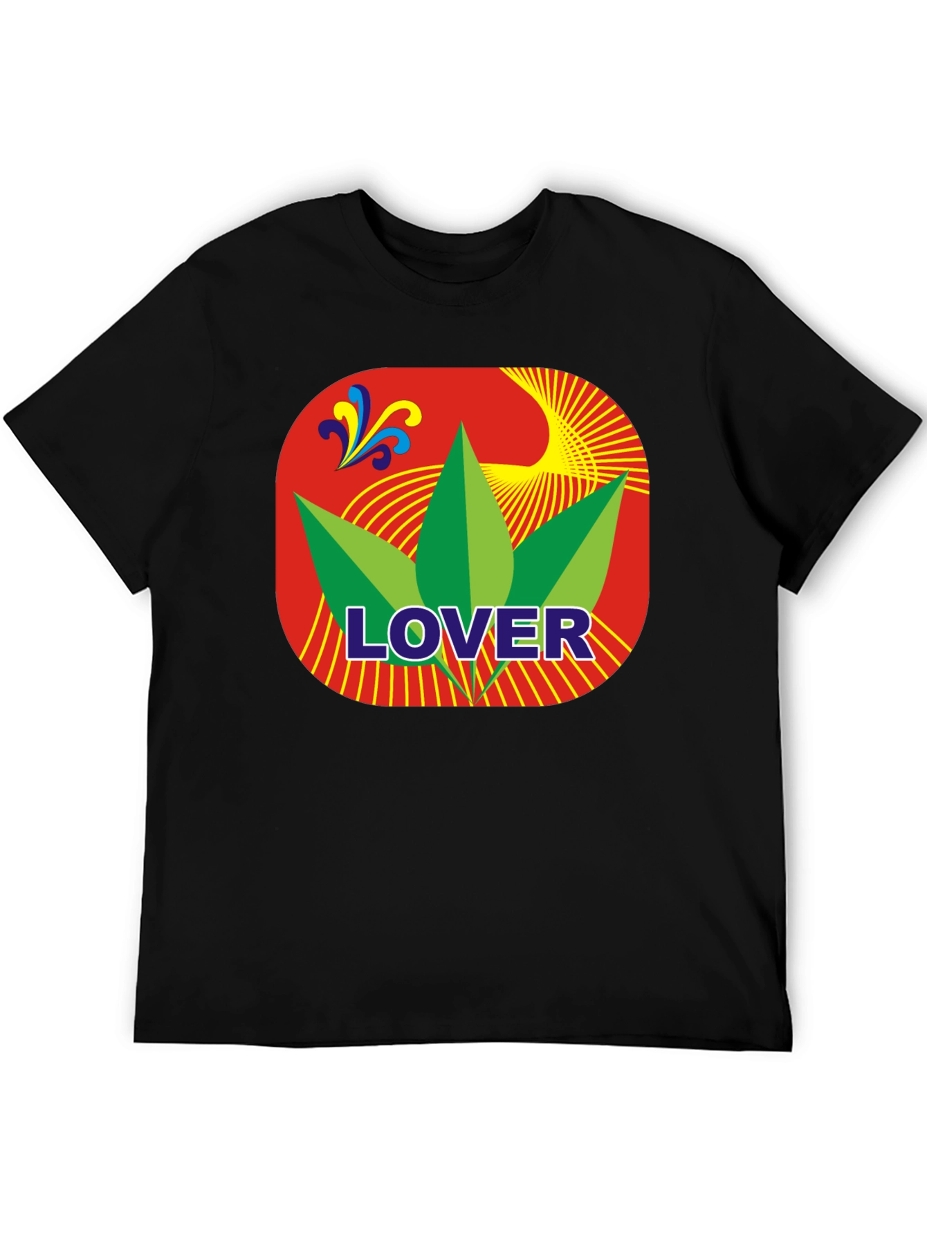 Lover Leaf Graphic T-Shirt - Black Crew Neck Tee