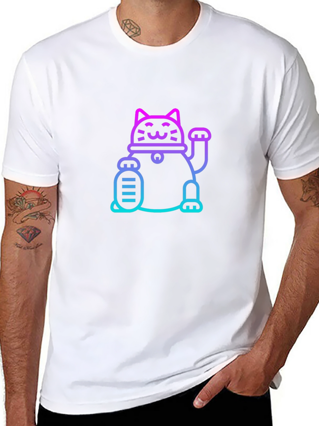 Lucky Cat Graphic Tee - Unisex Black T-Shirt
