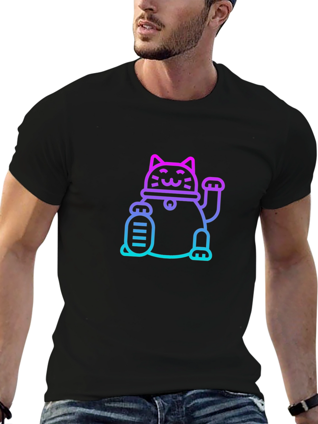 Lucky Cat Graphic Tee - Unisex Black T-Shirt