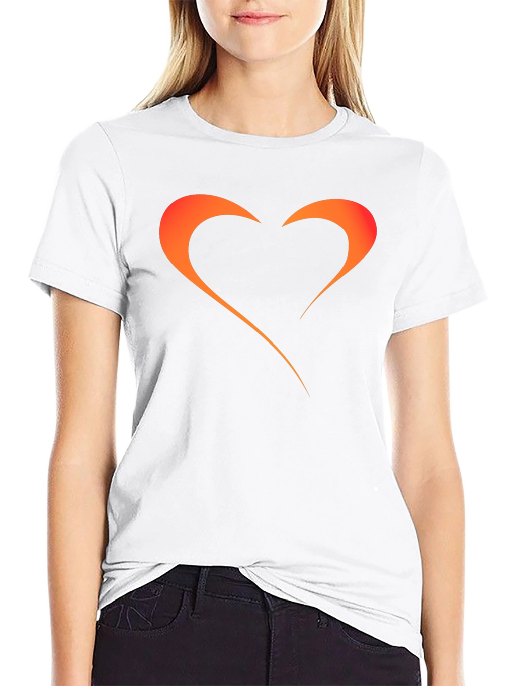 Mens Black T-Shirt with Orange Heart Graphic