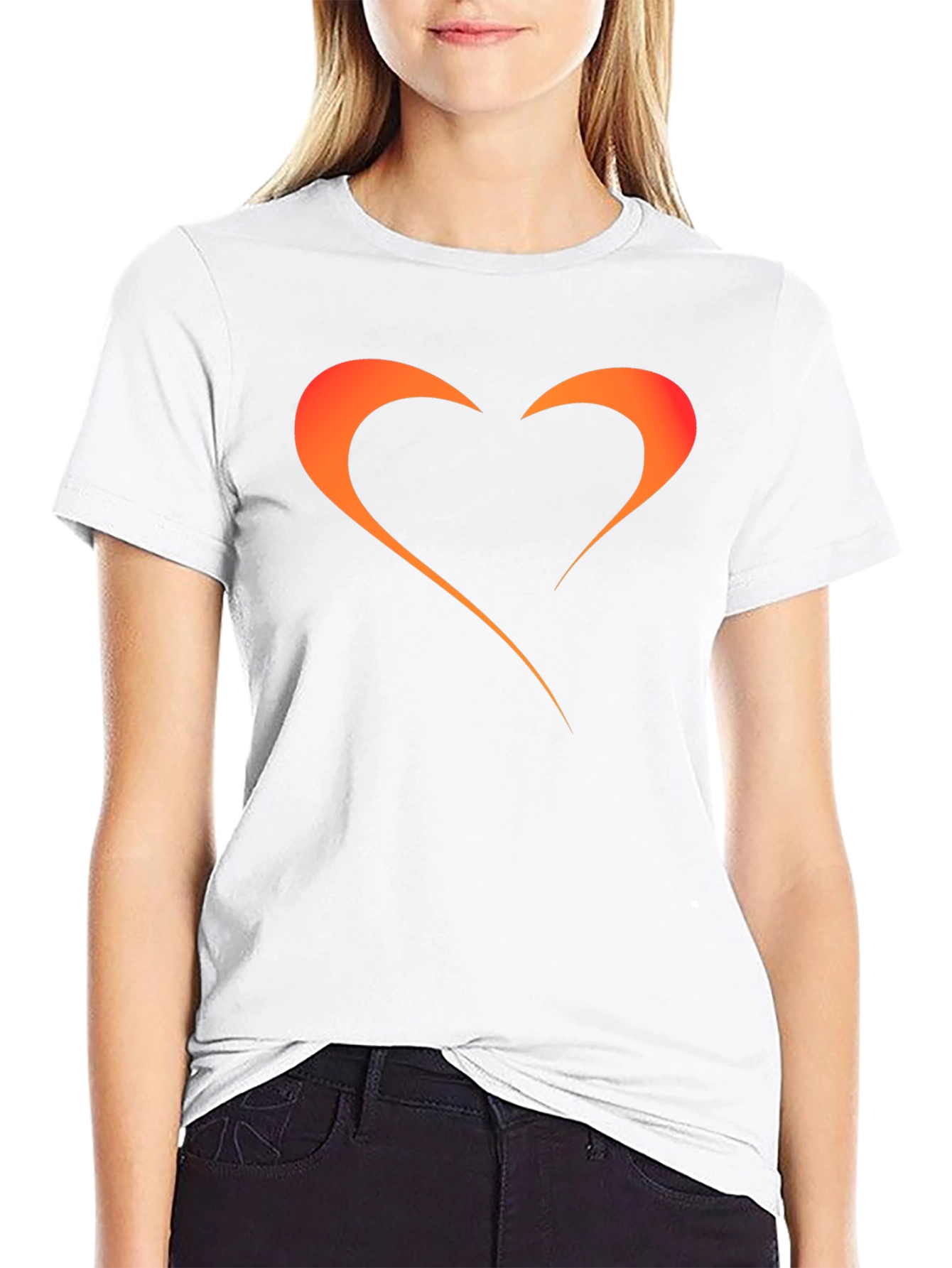 Mens Black T-Shirt with Orange Heart Graphic