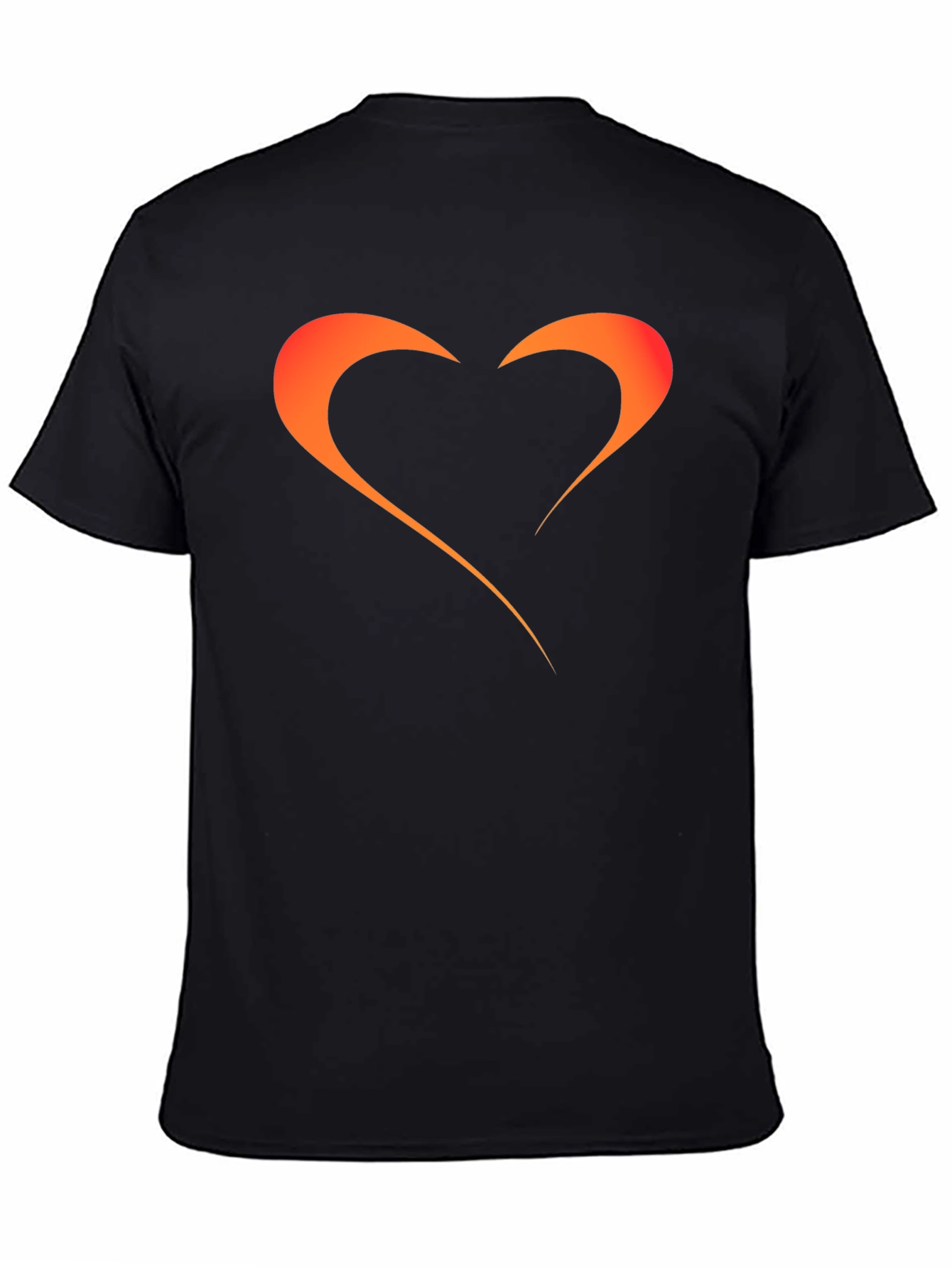 Mens Black T-Shirt with Orange Heart Graphic