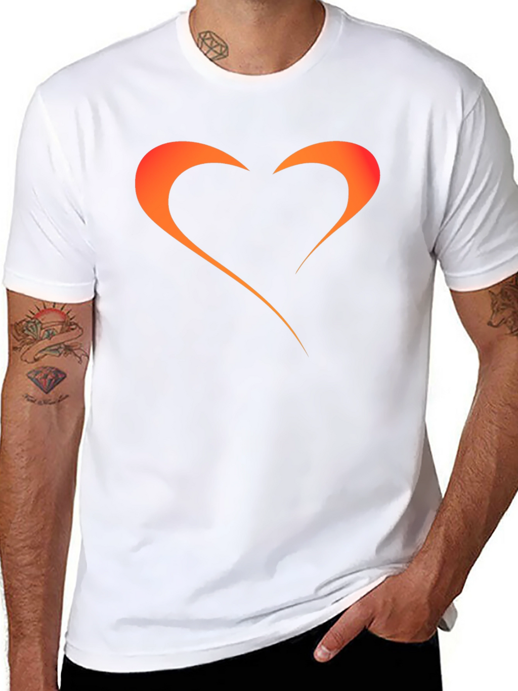 Mens Black T-Shirt with Orange Heart Graphic