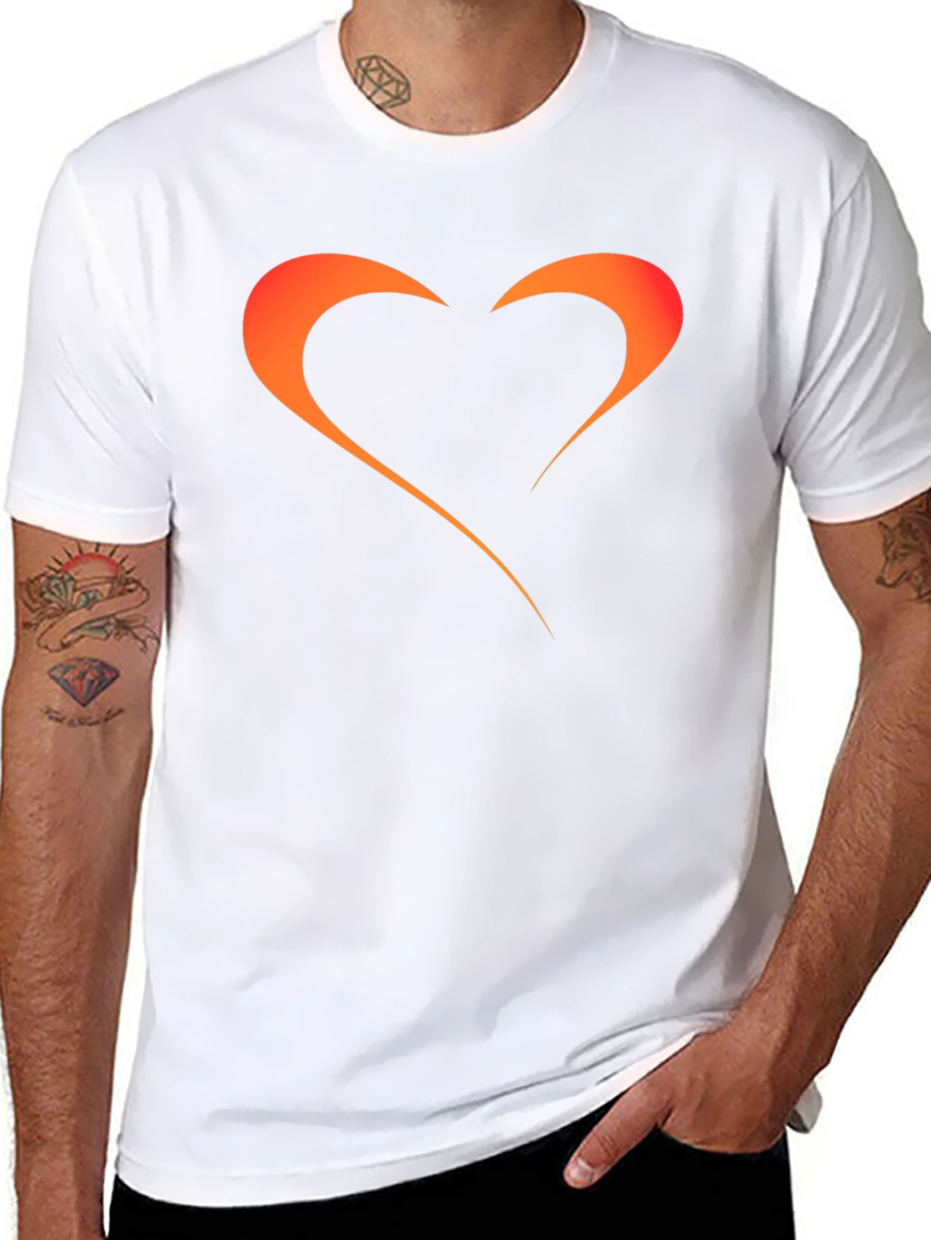Mens Black T-Shirt with Orange Heart Graphic