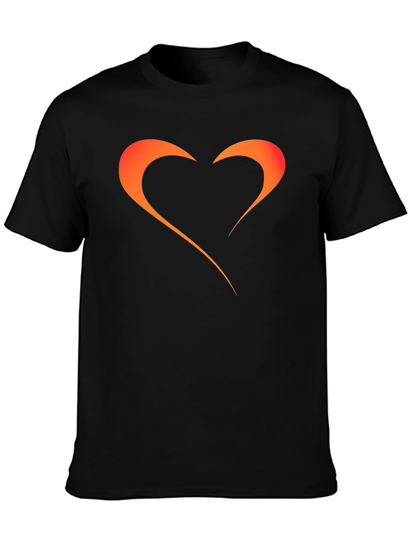 Mens Black T-Shirt with Orange Heart Graphic