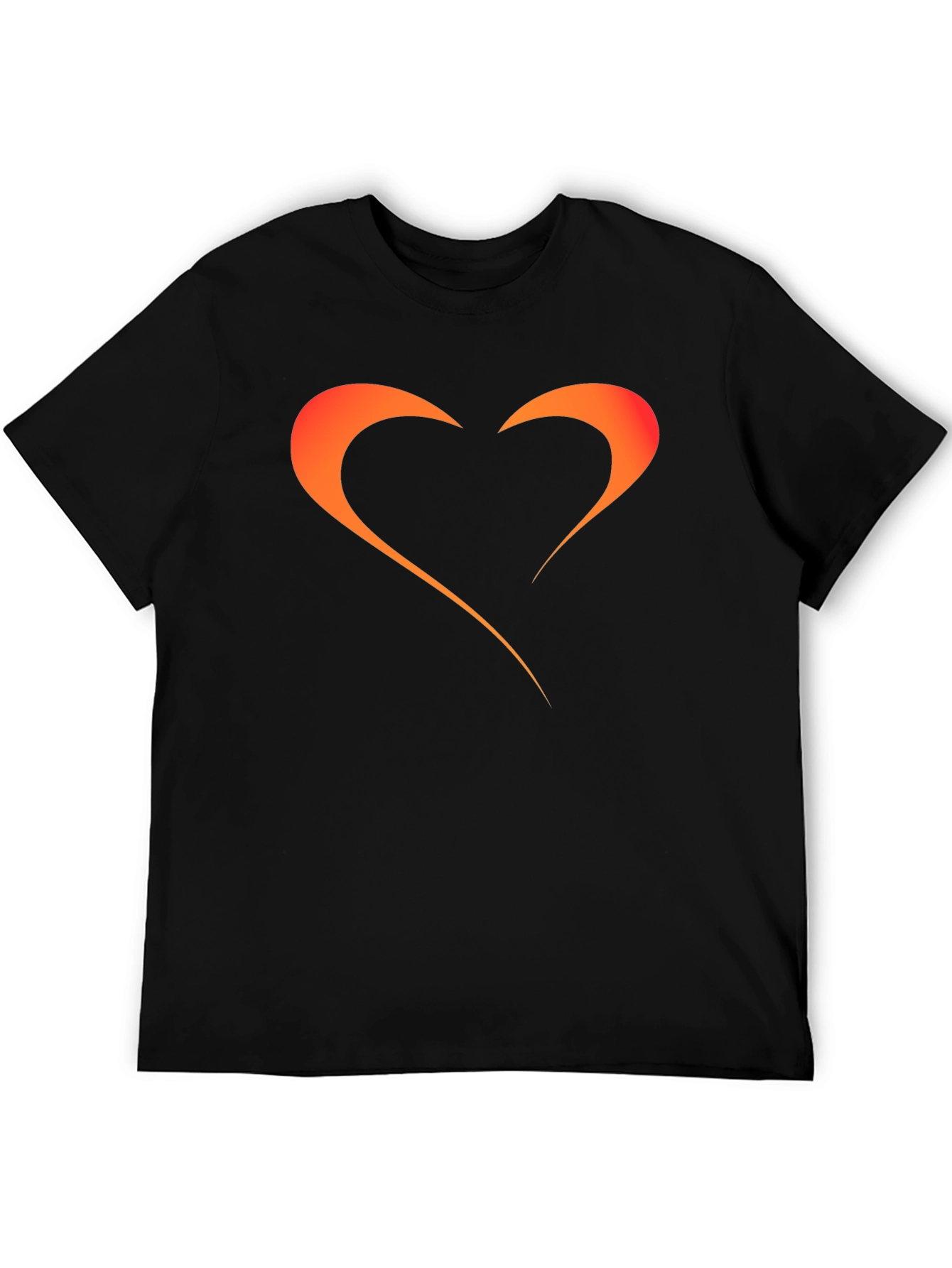 Mens Black T-Shirt with Orange Heart Graphic