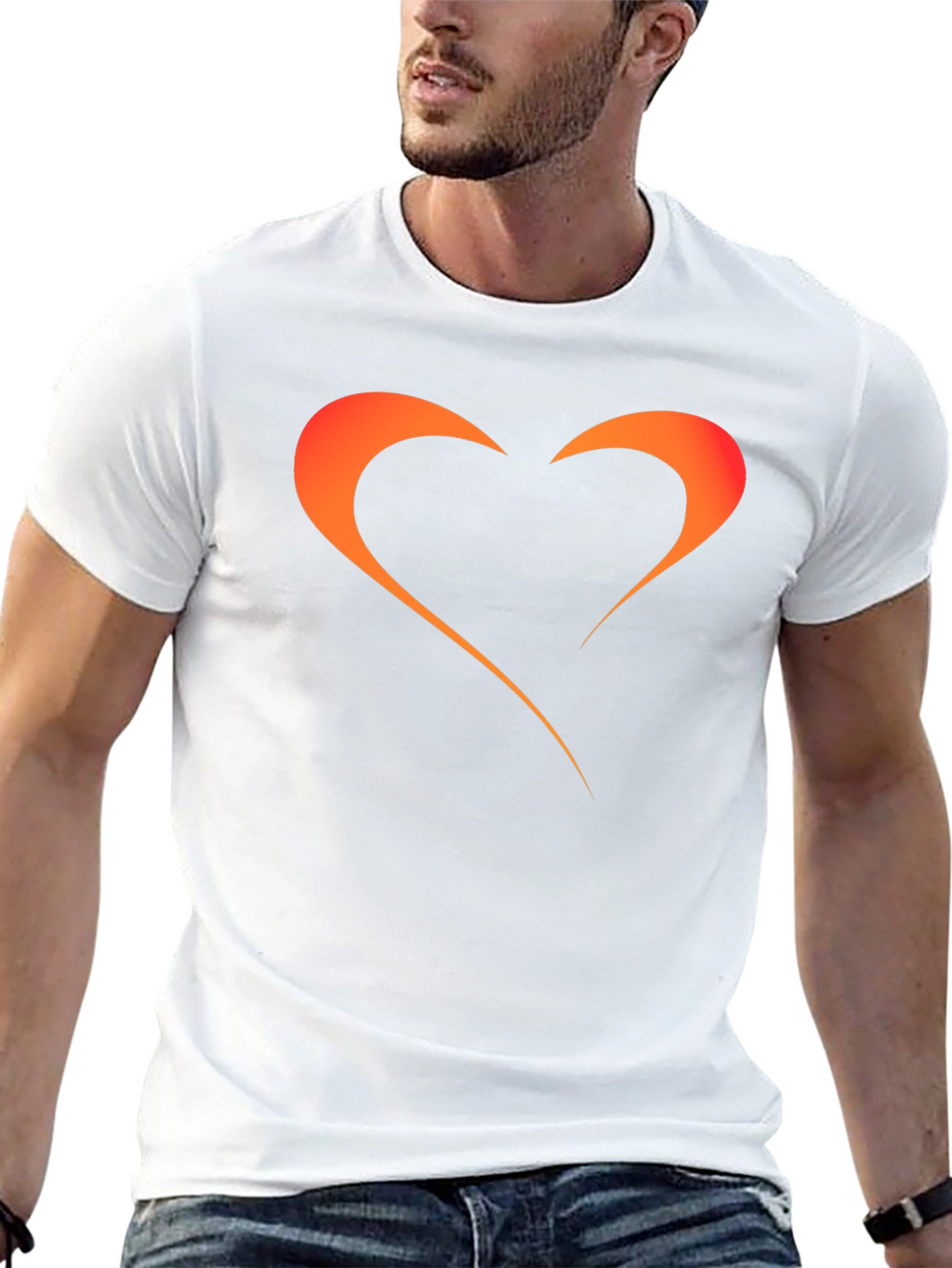 Mens Black T-Shirt with Orange Heart Graphic