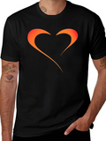 Mens Black T-Shirt with Orange Heart Graphic