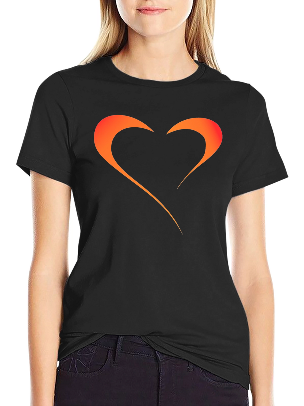 Mens Black T-Shirt with Orange Heart Graphic