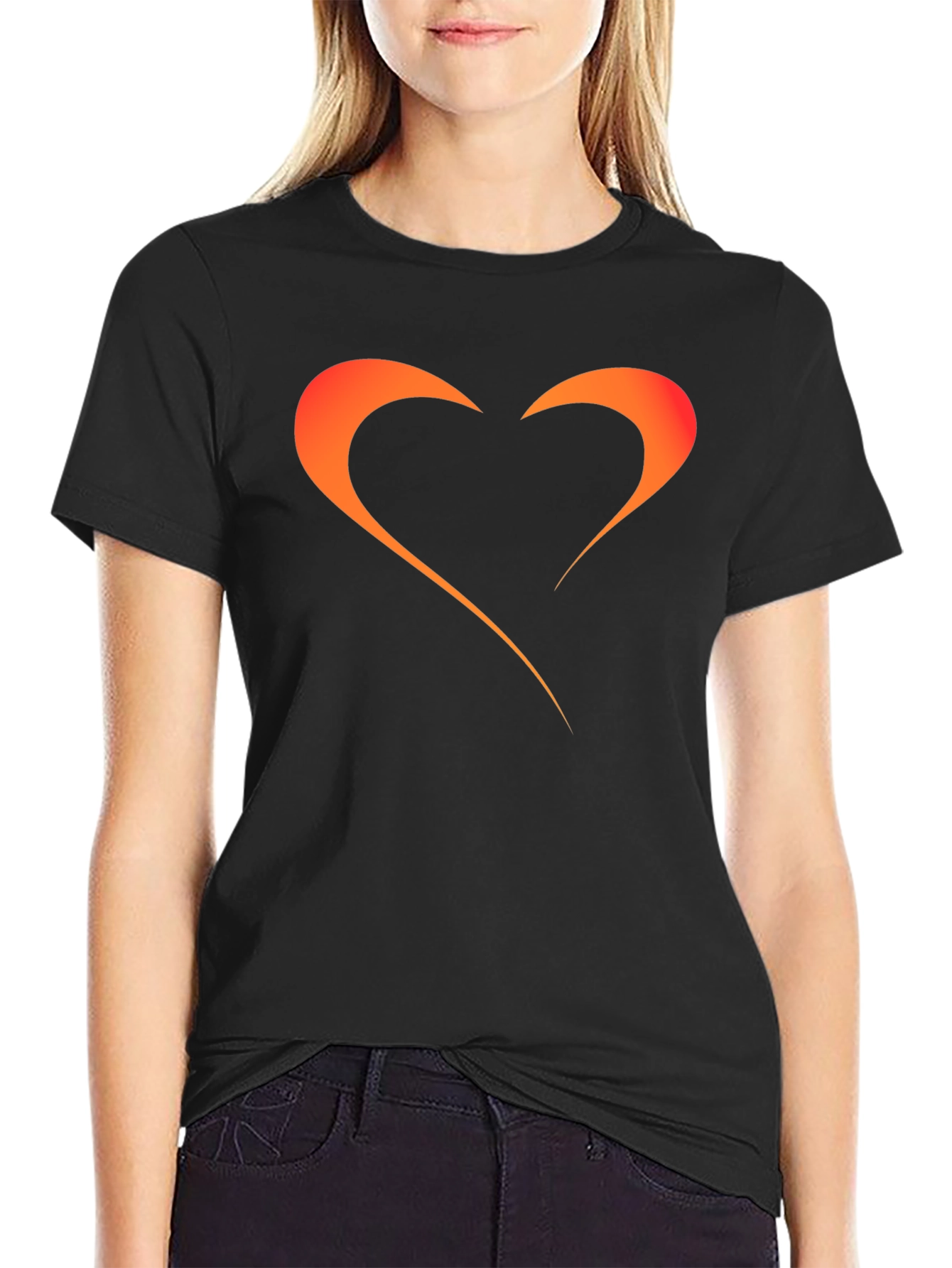 Mens Black T-Shirt with Orange Heart Graphic