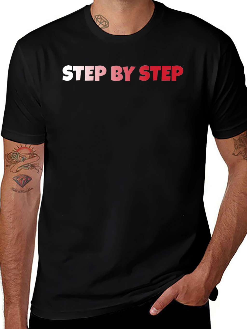 Step By Step Black Graphic T-Shirt