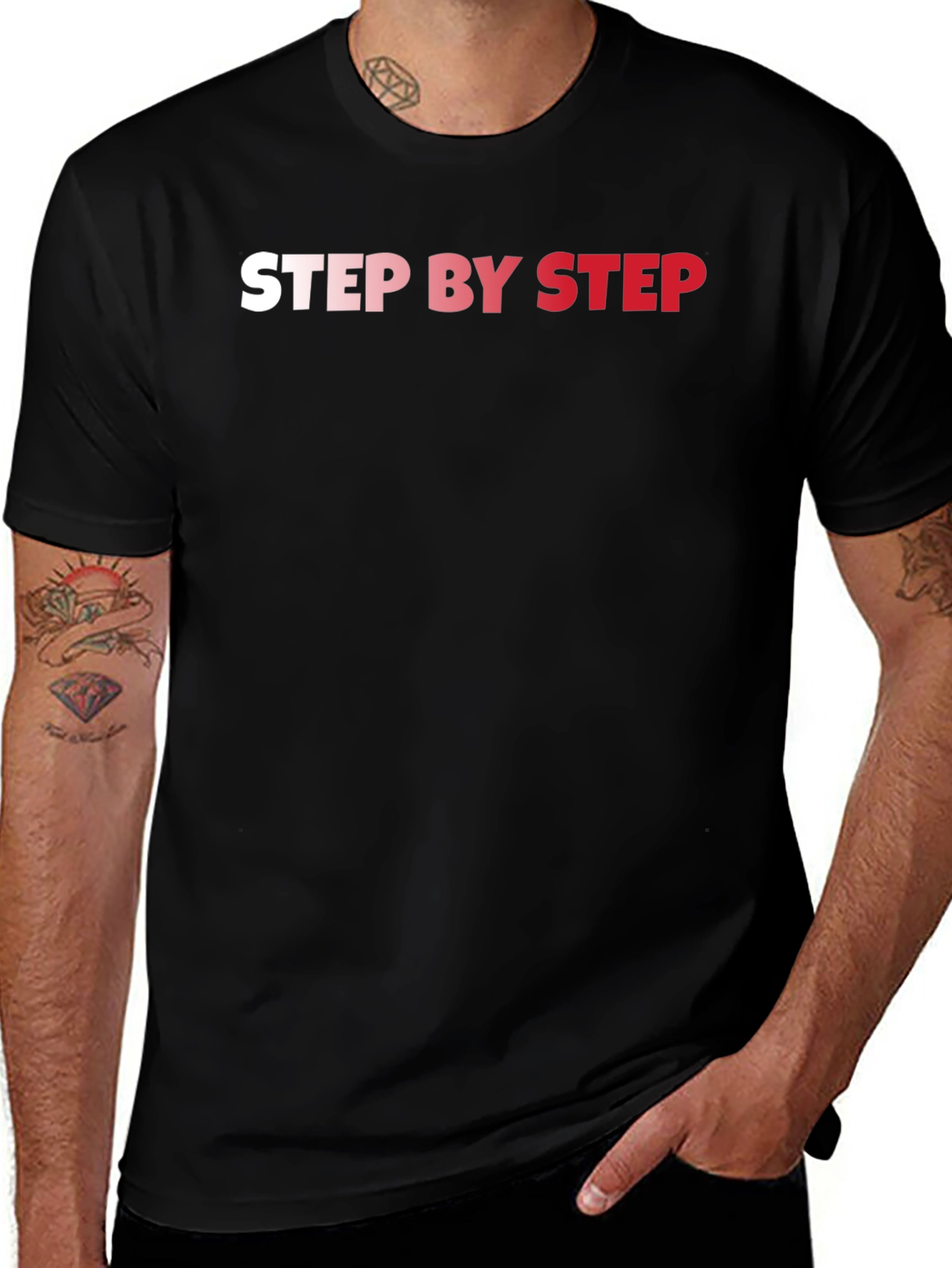Step By Step Black Graphic T-Shirt