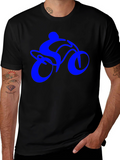 Mens Black T-Shirt with Blue Bike Rider Design