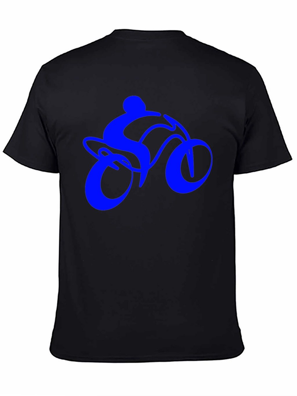 Mens Black T-Shirt with Blue Bike Rider Design