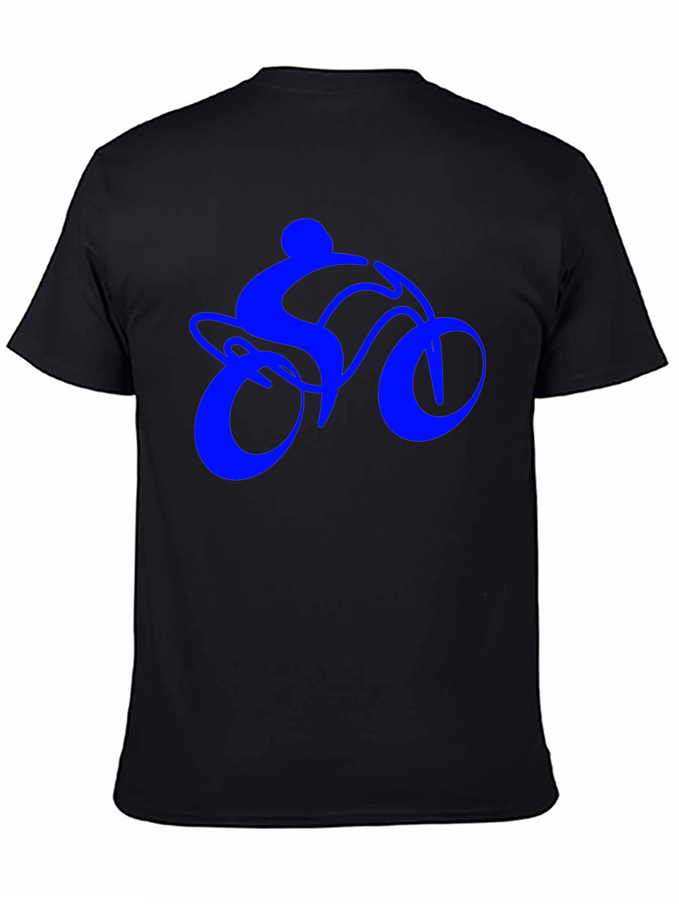 Mens Black T-Shirt with Blue Bike Rider Design