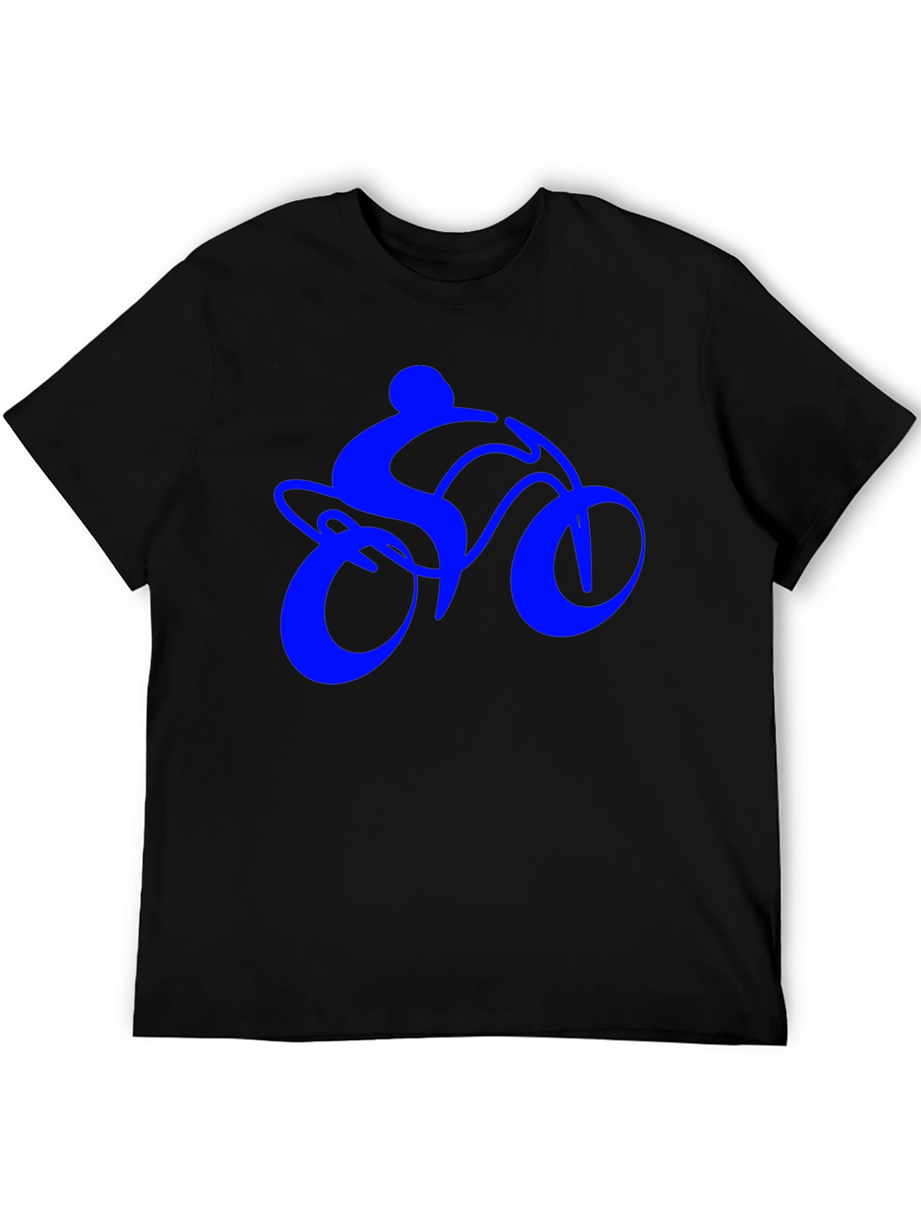 Mens Black T-Shirt with Blue Bike Rider Design