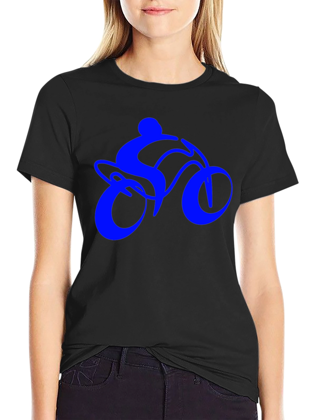Mens Black T-Shirt with Blue Bike Rider Design