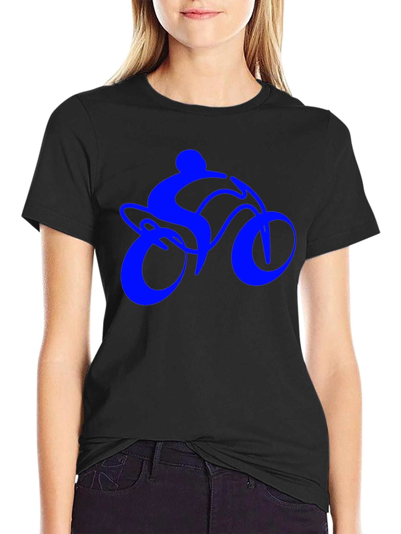 Mens Black T-Shirt with Blue Bike Rider Design