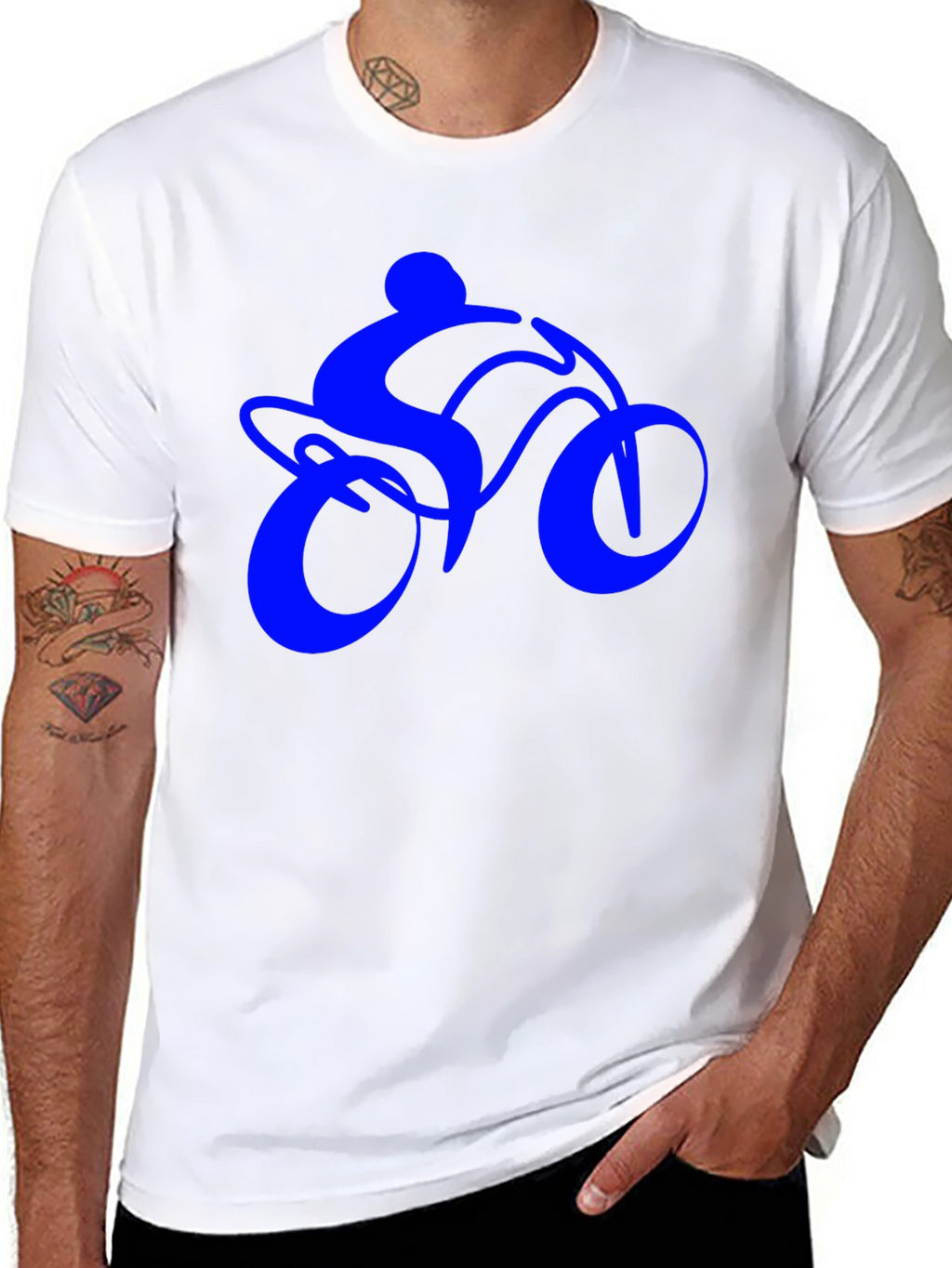 Mens Black T-Shirt with Blue Bike Rider Design