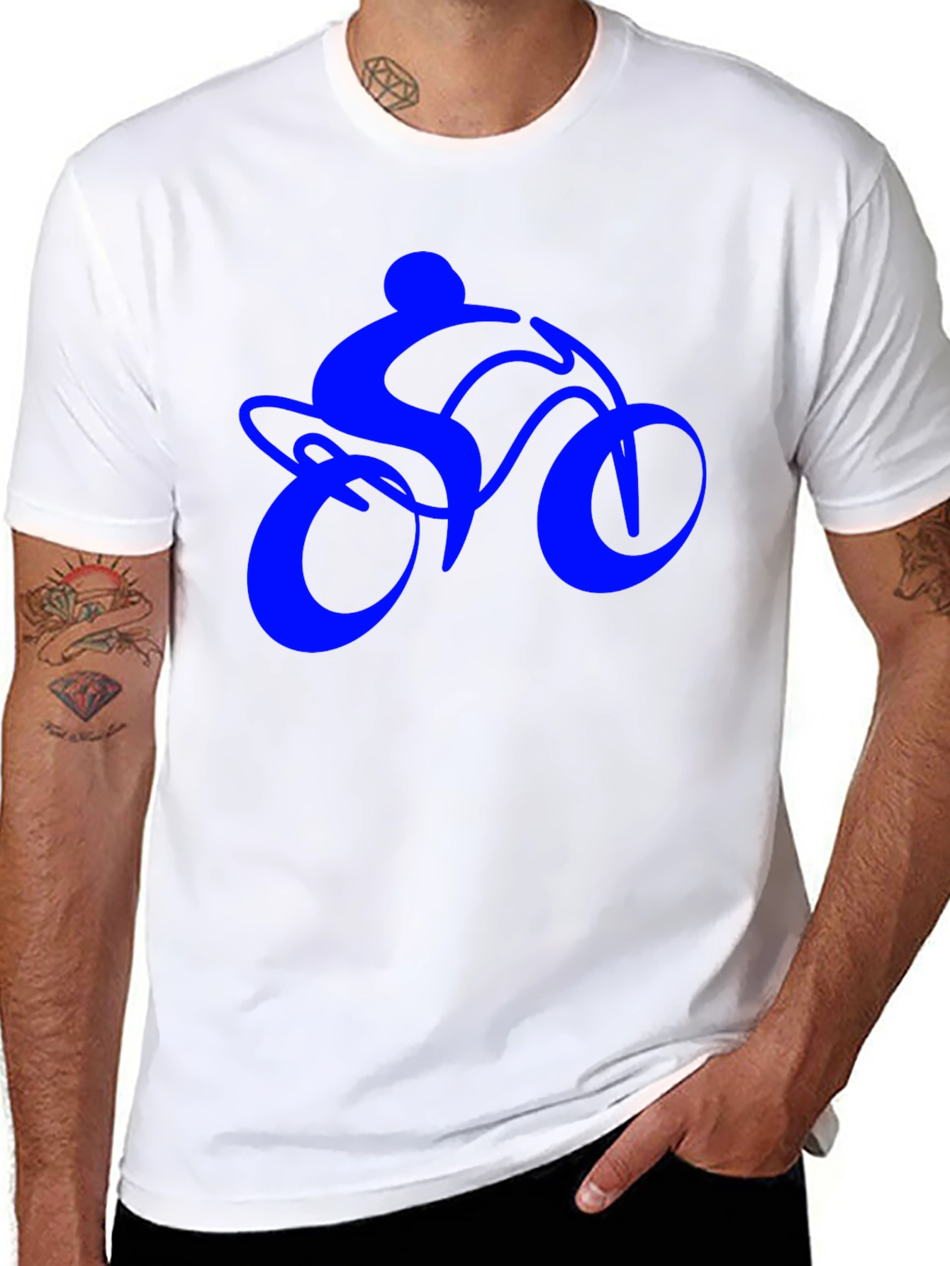 Mens Black T-Shirt with Blue Bike Rider Design