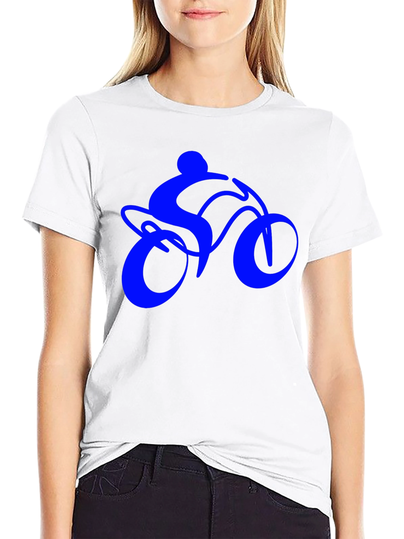 Mens Black T-Shirt with Blue Bike Rider Design
