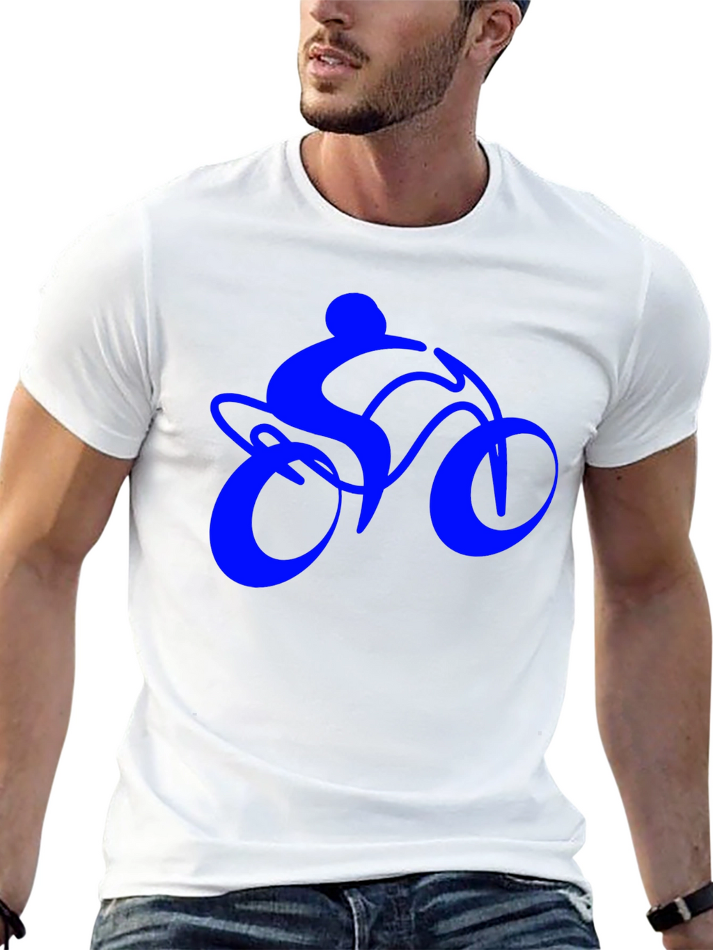 Mens Black T-Shirt with Blue Bike Rider Design