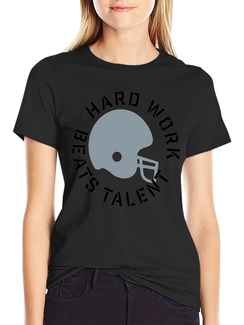 Hard Work Beats Talent Football Helmet Graphic Tee