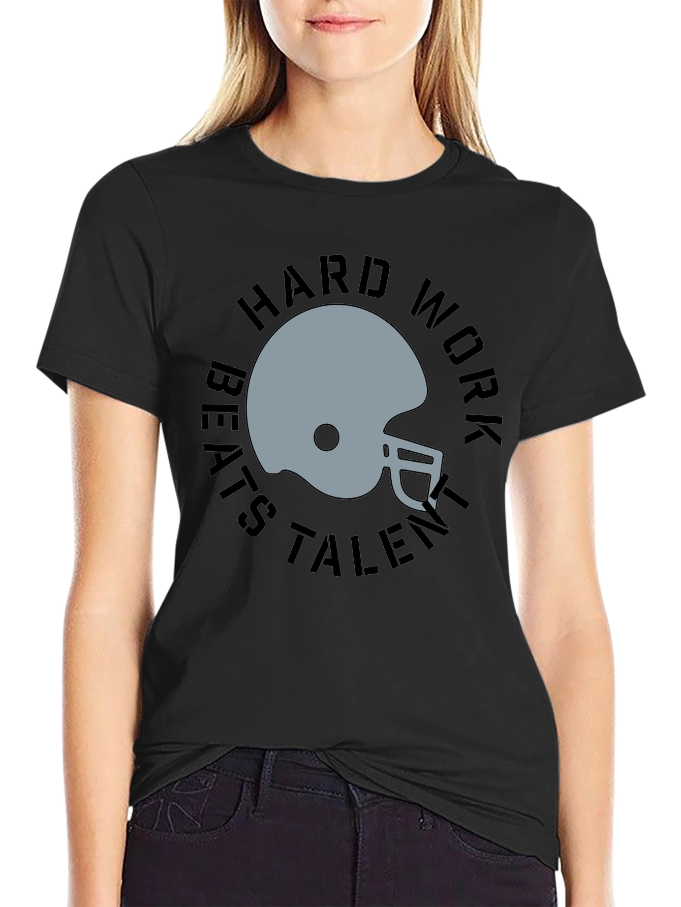 Hard Work Beats Talent Football Helmet Graphic Tee