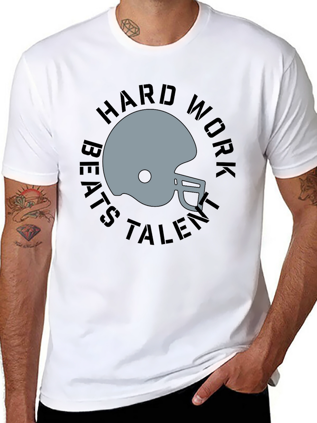 Hard Work Beats Talent Football Helmet Graphic Tee