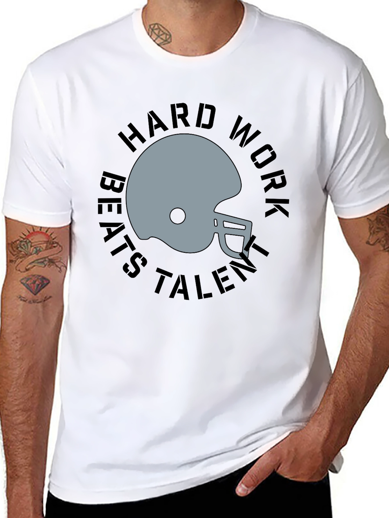 Hard Work Beats Talent Football Helmet Graphic Tee