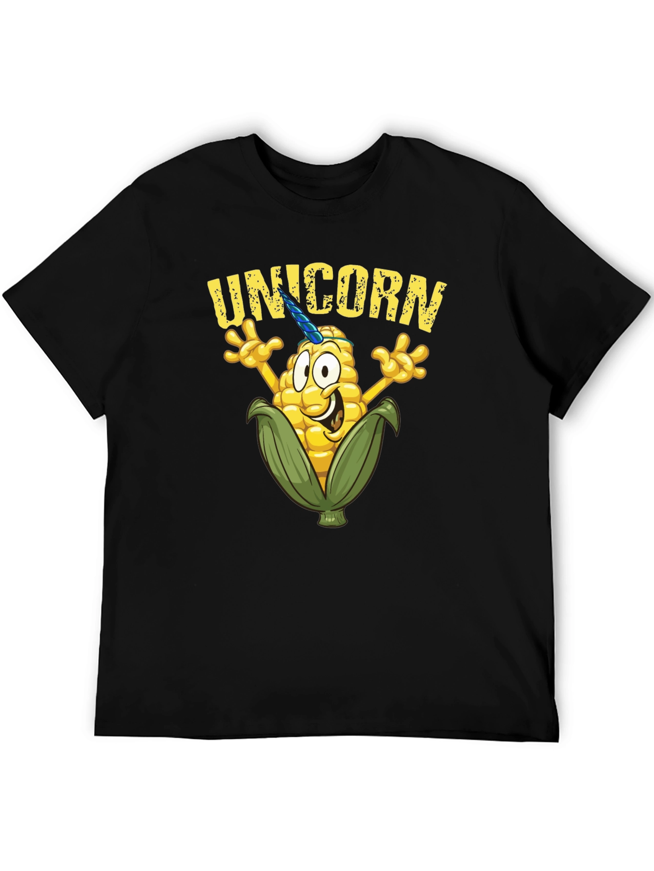 Unicorn Corn Graphic Tee - Black Cotton T-Shirt