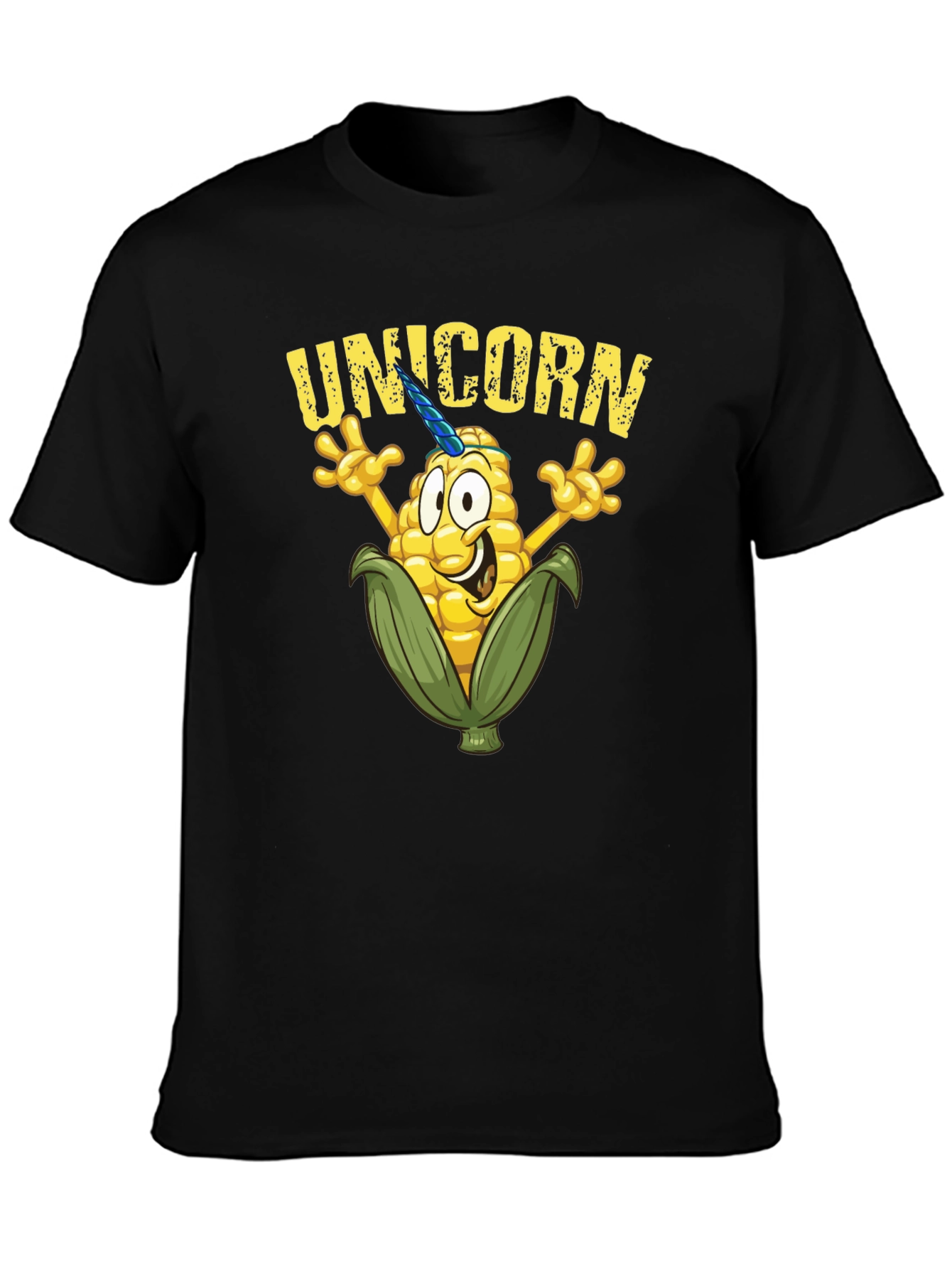 Unicorn Corn Graphic Tee - Black Cotton T-Shirt