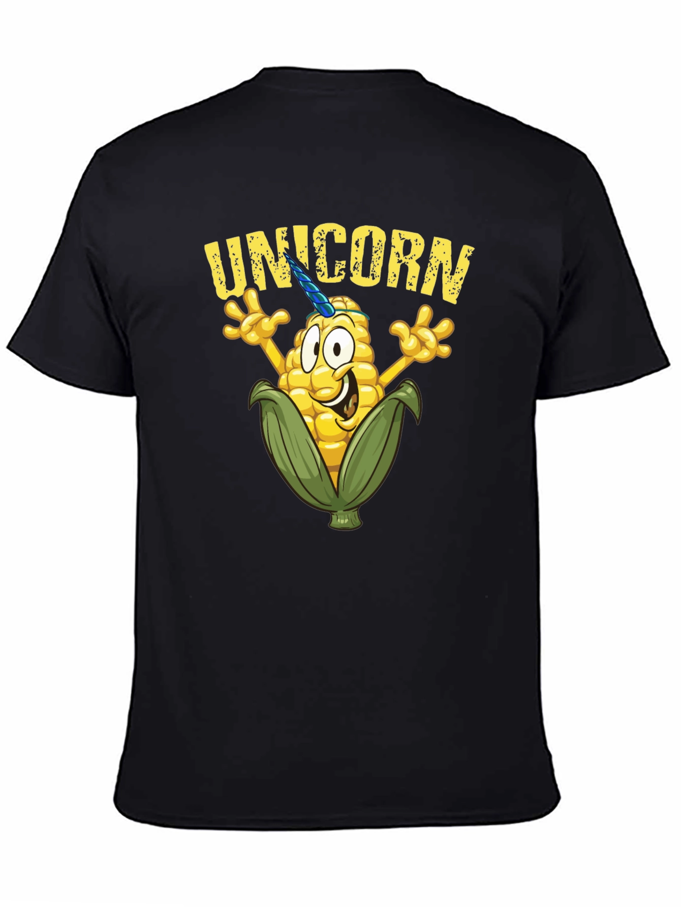 Unicorn Corn Graphic Tee - Black Cotton T-Shirt